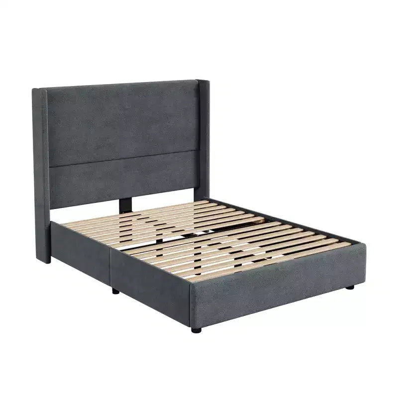 Lit souple en lin naturel, hauteur 140 cm, structure renforcée, convient aux matelas de 20-35 cm d'épaisseur, pas besoin de sommier tapissier