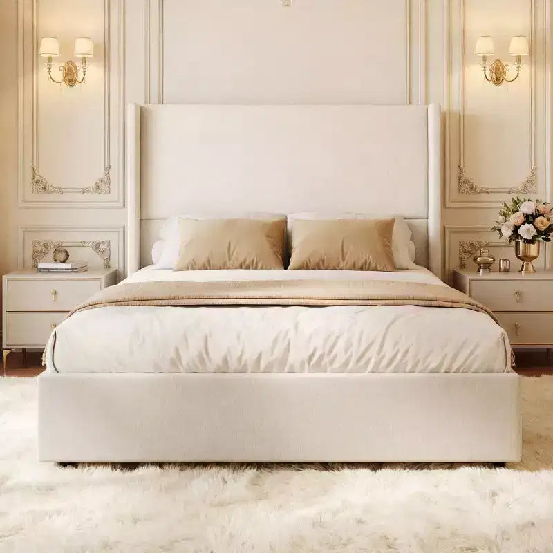 Lit souple en lin naturel, hauteur 140 cm, structure renforcée, convient aux matelas de 20-35 cm d'épaisseur, pas besoin de sommier tapissier