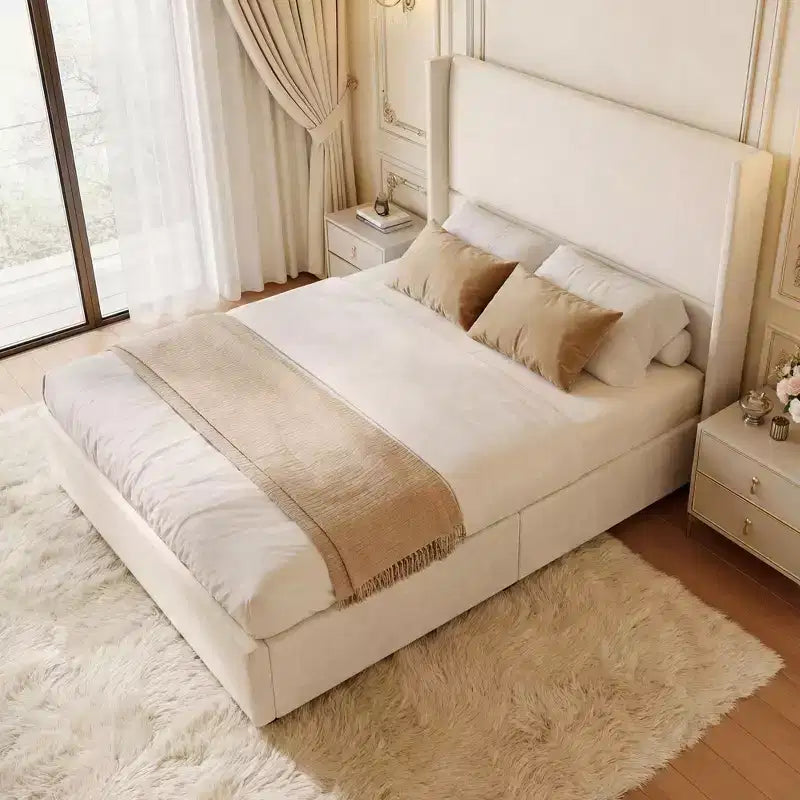 Lit souple en lin naturel, hauteur 140 cm, structure renforcée, convient aux matelas de 20-35 cm d'épaisseur, pas besoin de sommier tapissier