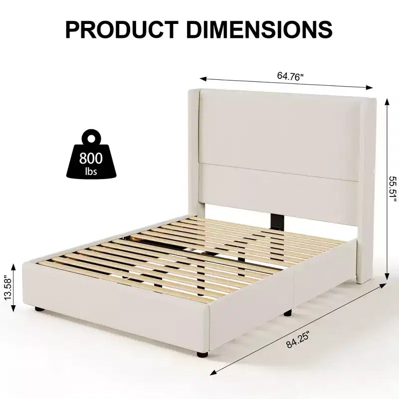 Lit souple en lin naturel, hauteur 140 cm, structure renforcée, convient aux matelas de 20-35 cm d'épaisseur, pas besoin de sommier tapissier