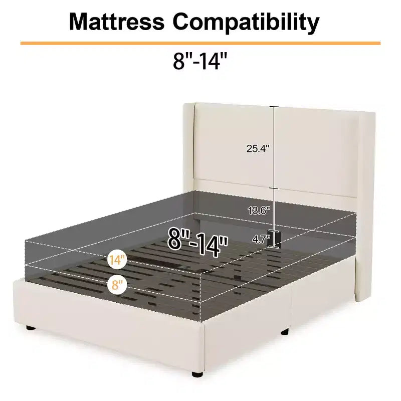 Lit souple en lin naturel, hauteur 140 cm, structure renforcée, convient aux matelas de 20-35 cm d'épaisseur, pas besoin de sommier tapissier