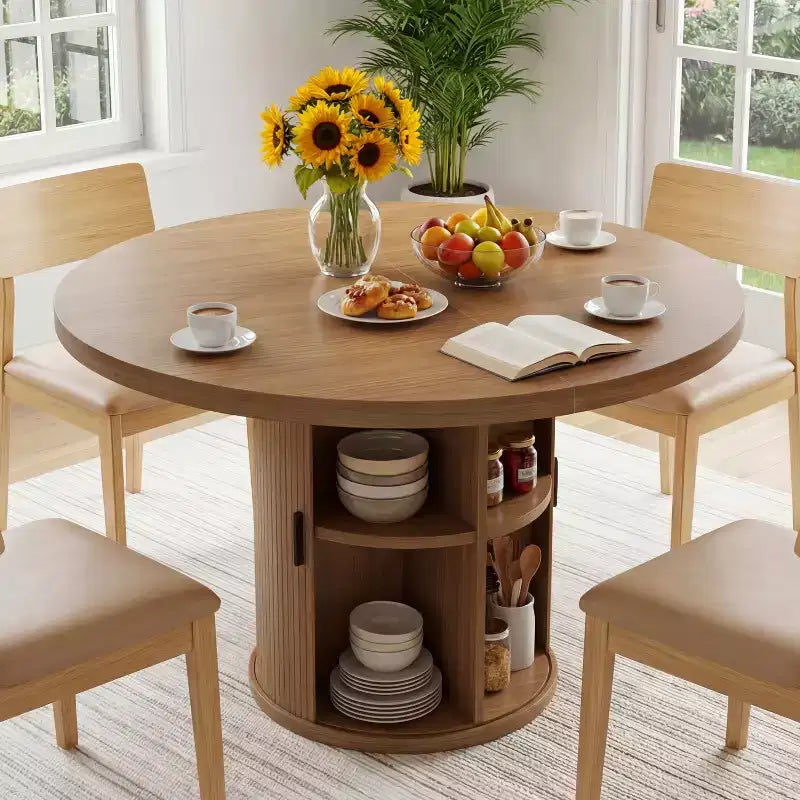 35 tables à manger circulaires pour quatre personnes, de type moderne avec espace de rangement à double couche et portes coulissantes