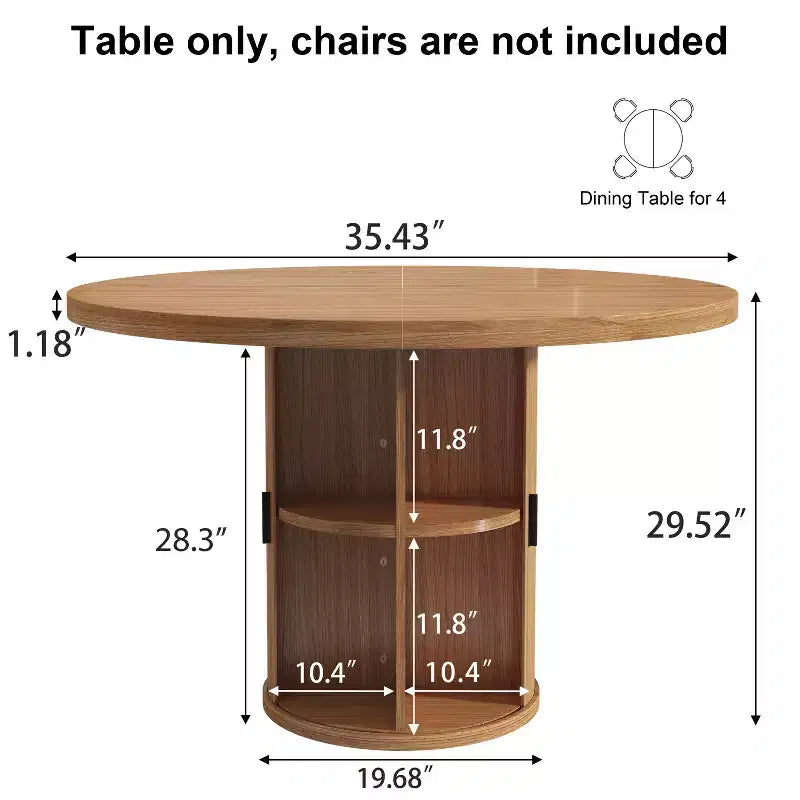 35 tables à manger circulaires pour quatre personnes, de type moderne avec espace de rangement à double couche et portes coulissantes
