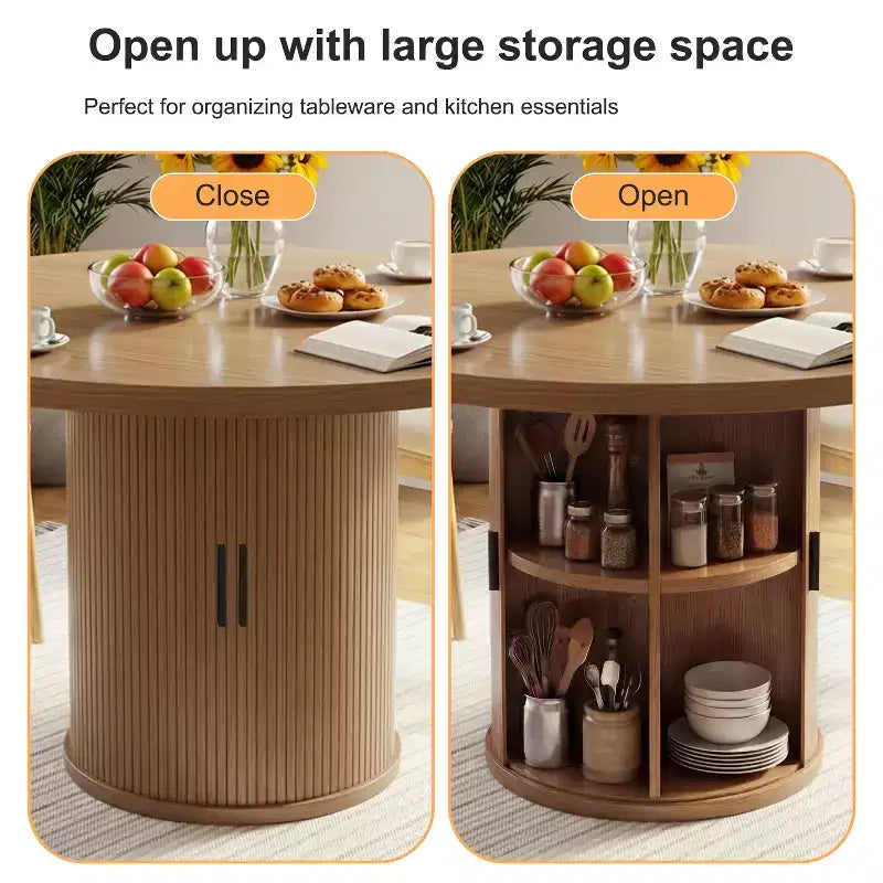 35 tables à manger circulaires pour quatre personnes, de type moderne avec espace de rangement à double couche et portes coulissantes