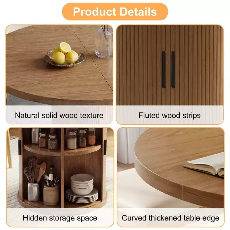 35 tables à manger circulaires pour quatre personnes, de type moderne avec espace de rangement à double couche et portes coulissantes