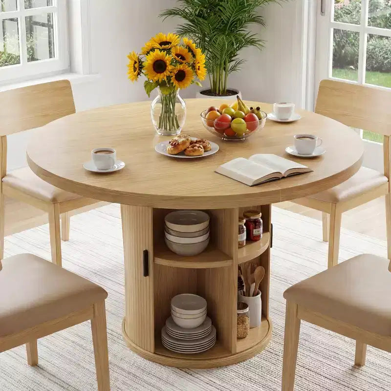 35 tables à manger circulaires pour quatre personnes, de type moderne avec espace de rangement à double couche et portes coulissantes