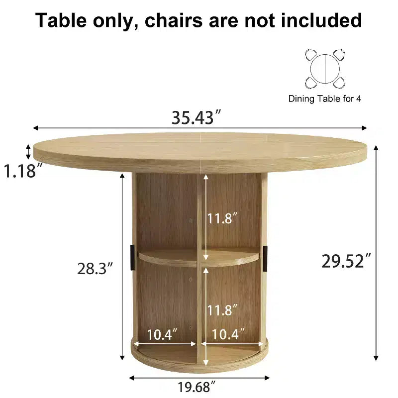 35 tables à manger circulaires pour quatre personnes, de type moderne avec espace de rangement à double couche et portes coulissantes