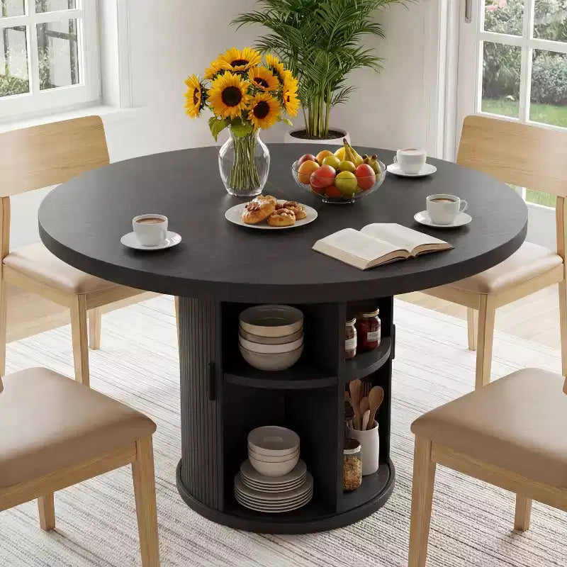 35 tables à manger circulaires pour quatre personnes, de type moderne avec espace de rangement à double couche et portes coulissantes