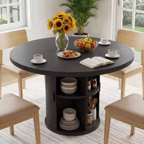 35 tables à manger circulaires pour quatre personnes, de type moderne avec espace de rangement à double couche et portes coulissantes