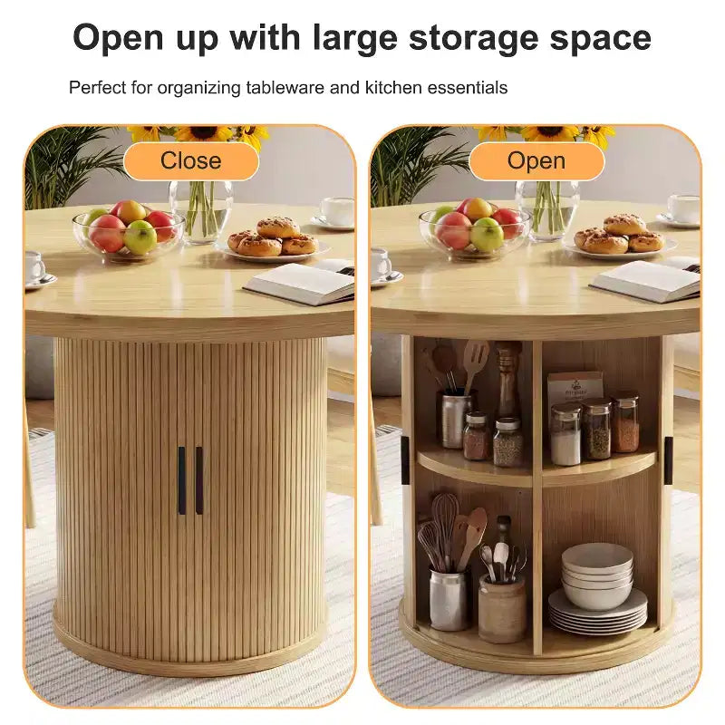 35 tables à manger circulaires pour quatre personnes, de type moderne avec espace de rangement à double couche et portes coulissantes