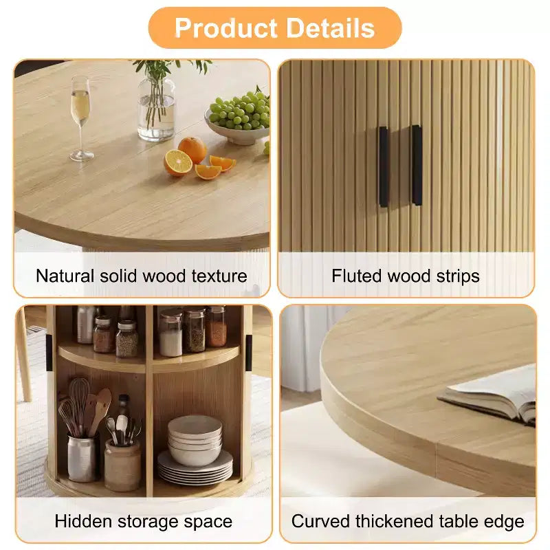 35 tables à manger circulaires pour quatre personnes, de type moderne avec espace de rangement à double couche et portes coulissantes