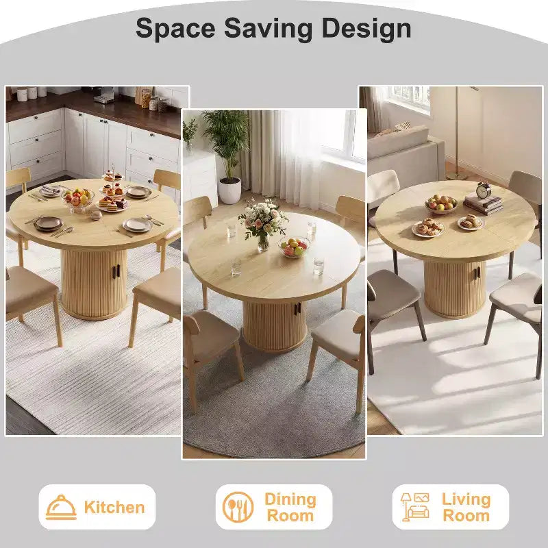 35 tables à manger circulaires pour quatre personnes, de type moderne avec espace de rangement à double couche et portes coulissantes