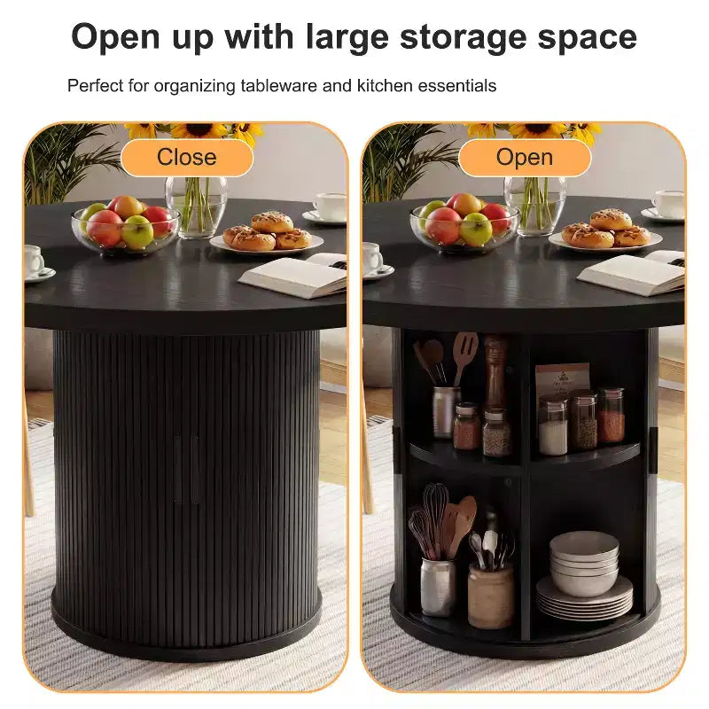 35 tables à manger circulaires pour quatre personnes, de type moderne avec espace de rangement à double couche et portes coulissantes