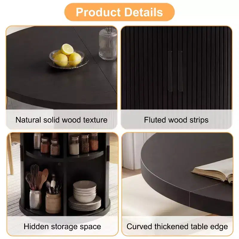 35 tables à manger circulaires pour quatre personnes, de type moderne avec espace de rangement à double couche et portes coulissantes