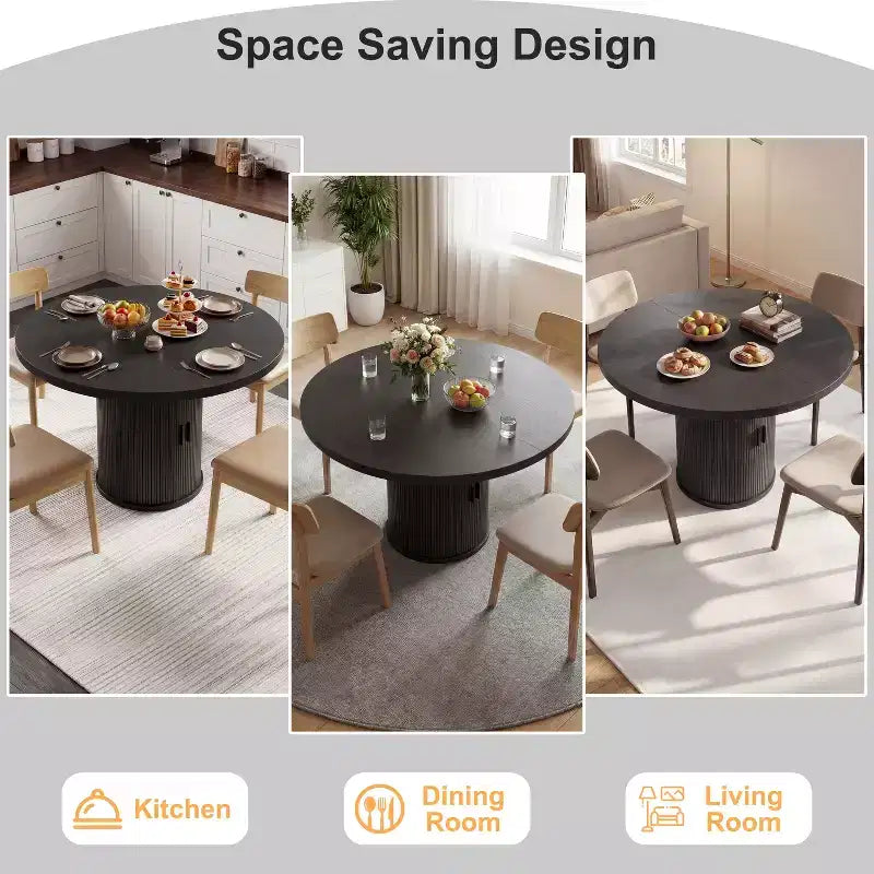 35 tables à manger circulaires pour quatre personnes, de type moderne avec espace de rangement à double couche et portes coulissantes