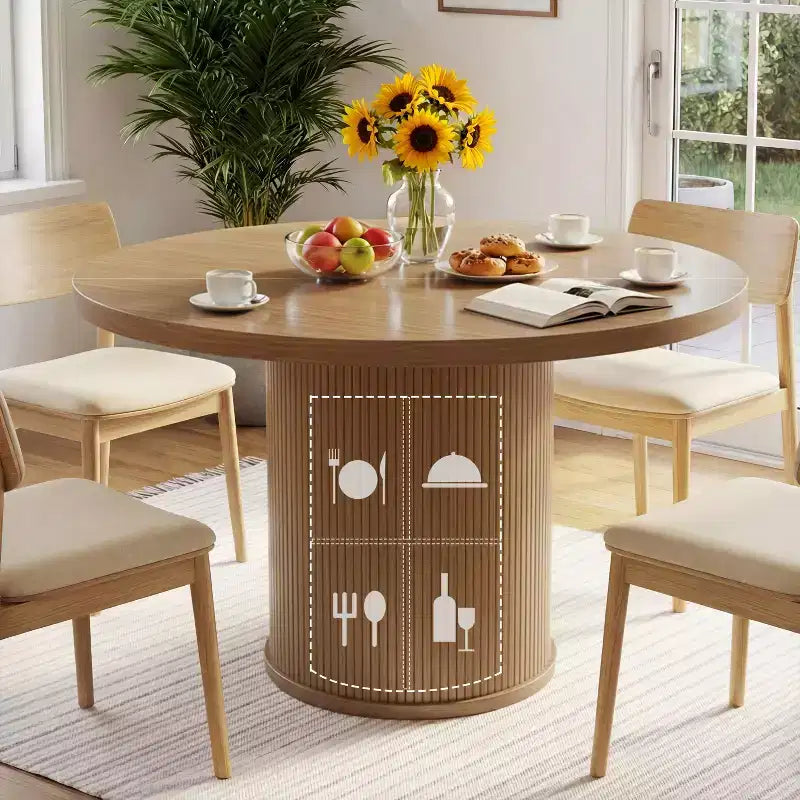 35 tables à manger circulaires pour quatre personnes, de type moderne avec espace de rangement à double couche et portes coulissantes