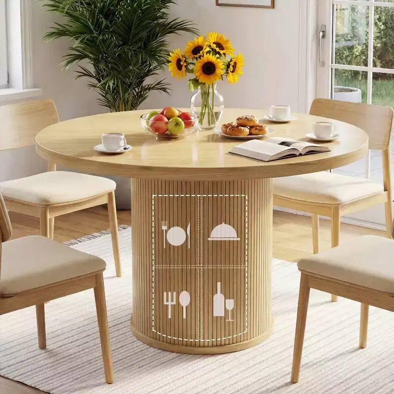 35 tables à manger circulaires pour quatre personnes, de type moderne avec espace de rangement à double couche et portes coulissantes