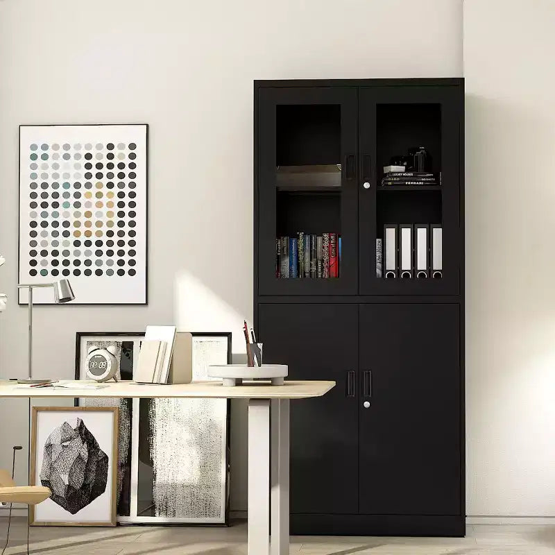 Grand meuble de rangement de bureau avec portes vitrées et étagères réglables, lot de 1