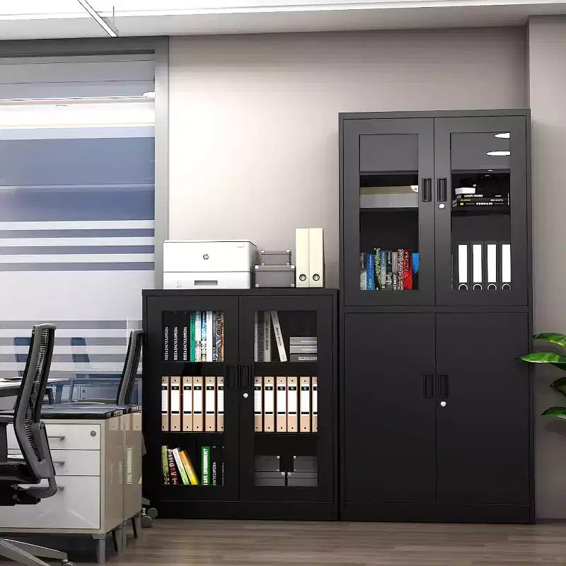 Grand meuble de rangement de bureau avec portes vitrées et étagères réglables, lot de 1