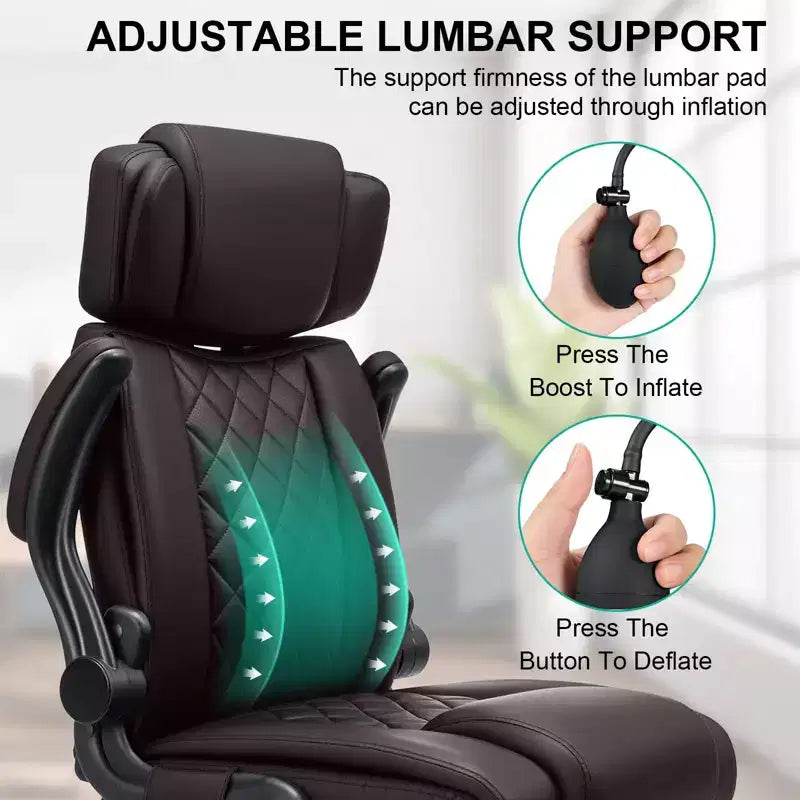 Fauteuil de bureau ergonomique 200 kg Fauteuil de direction en similicuir Dossier haut Appuie-tête réglable Accoudoirs rabattables Fauteuil informatique