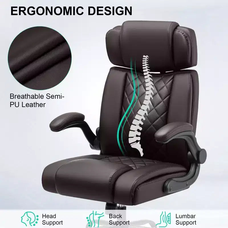 Fauteuil de bureau ergonomique 200 kg Fauteuil de direction en similicuir Dossier haut Appuie-tête réglable Accoudoirs rabattables Fauteuil informatique