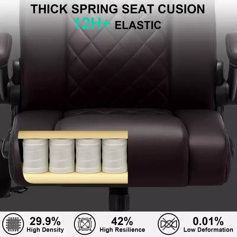 Fauteuil de bureau ergonomique 200 kg Fauteuil de direction en similicuir Dossier haut Appuie-tête réglable Accoudoirs rabattables Fauteuil informatique