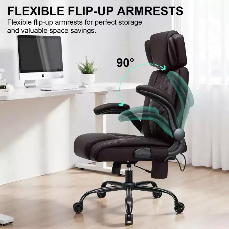 Fauteuil de bureau ergonomique 200 kg Fauteuil de direction en similicuir Dossier haut Appuie-tête réglable Accoudoirs rabattables Fauteuil informatique