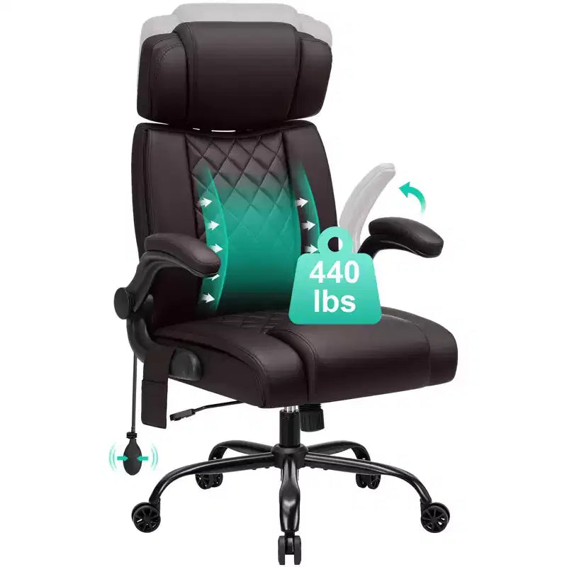 Fauteuil de bureau ergonomique 200 kg Fauteuil de direction en similicuir Dossier haut Appuie-tête réglable Accoudoirs rabattables Fauteuil informatique