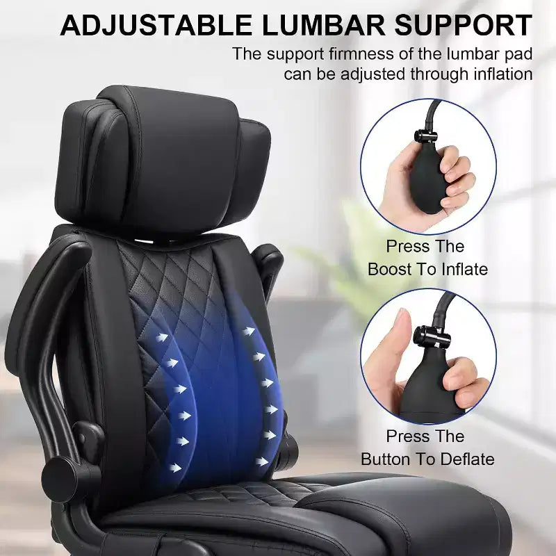 Fauteuil de bureau ergonomique 200 kg Fauteuil de direction en similicuir Dossier haut Appuie-tête réglable Accoudoirs rabattables Fauteuil informatique