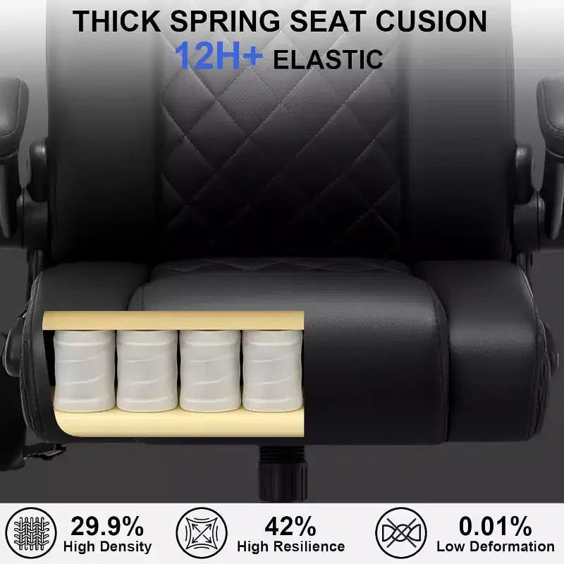 Fauteuil de bureau ergonomique 200 kg Fauteuil de direction en similicuir Dossier haut Appuie-tête réglable Accoudoirs rabattables Fauteuil informatique
