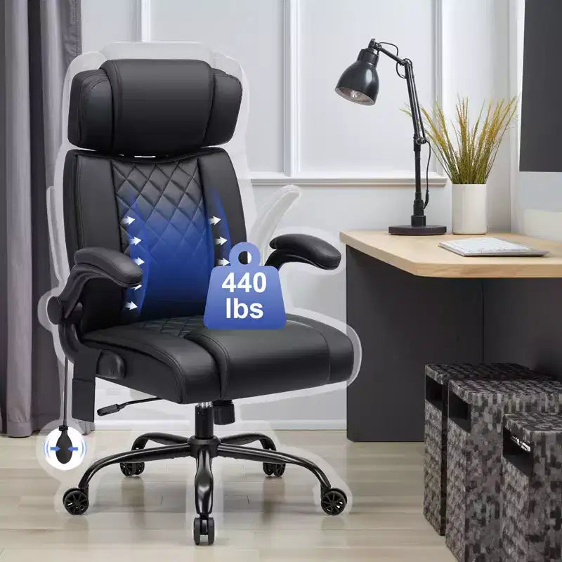 Fauteuil de bureau ergonomique 200 kg Fauteuil de direction en similicuir Dossier haut Appuie-tête réglable Accoudoirs rabattables Fauteuil informatique