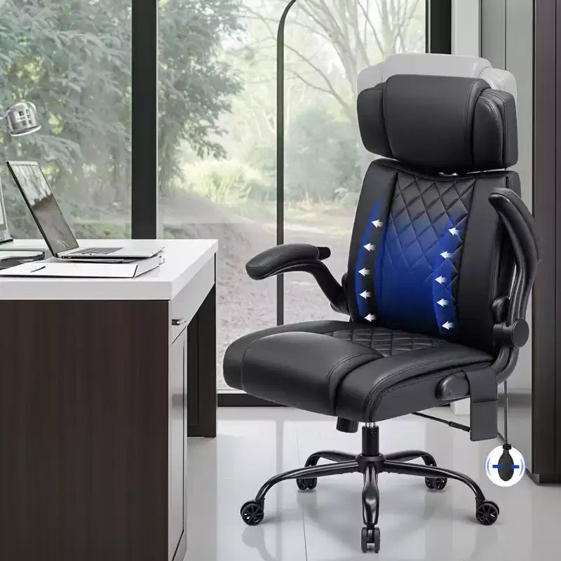 HOFFREE Ergonomic Office Chair 440lbs Executive Chair Faux Leather High Backrest Adjustable Headrest Foldable Armrests Computer Chair