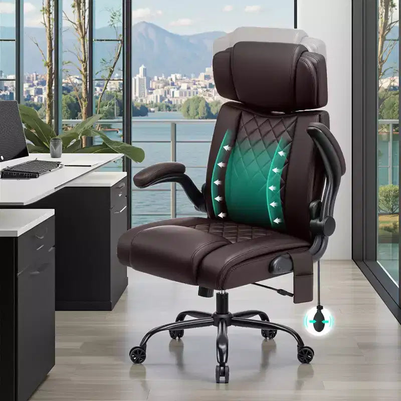 Fauteuil de bureau ergonomique 200 kg Fauteuil de direction en similicuir Dossier haut Appuie-tête réglable Accoudoirs rabattables Fauteuil informatique