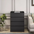JVNOXK Handle-Free Four-Drawer Cabinet 100% Waterproof Modern Wooden Cabinet Sturdy Frame Suitable for Living Room or Bedroom Black