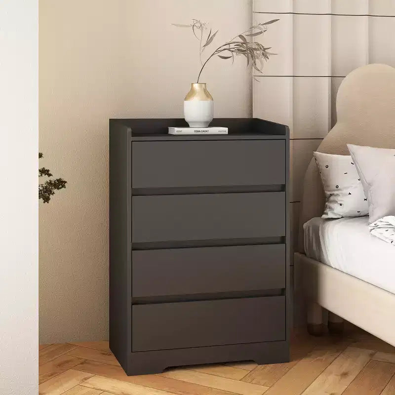 Commode à quatre tiroirs sans poignée, 100 % étanche, en bois moderne, cadre robuste, idéale pour le salon ou la chambre à coucher, noire