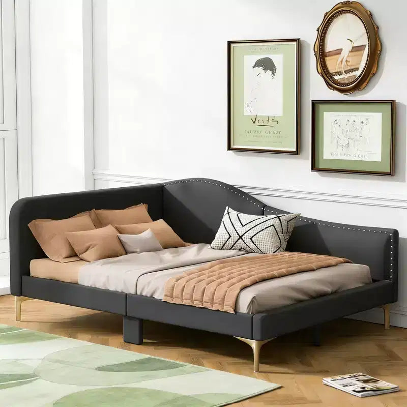 Lit de repos moderne en lin avec tête de lit