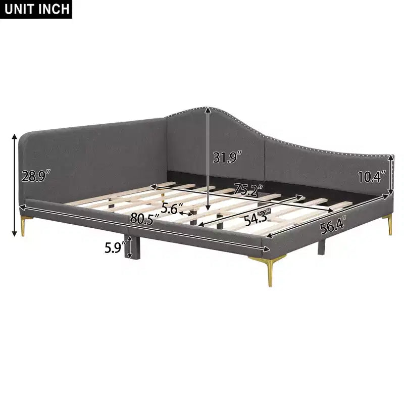 Lit de repos moderne en lin avec tête de lit