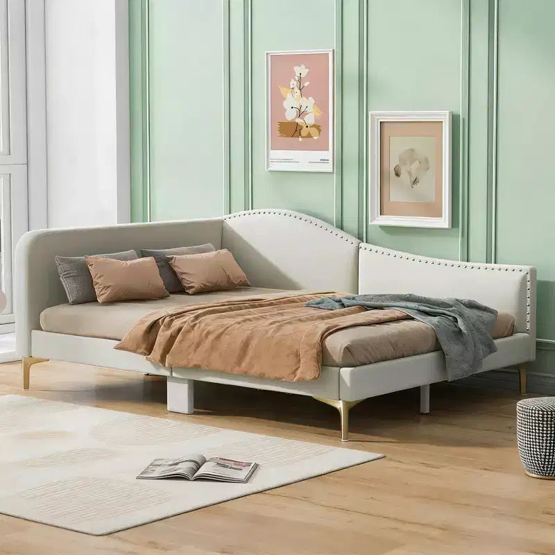 Lit de repos moderne en lin avec tête de lit