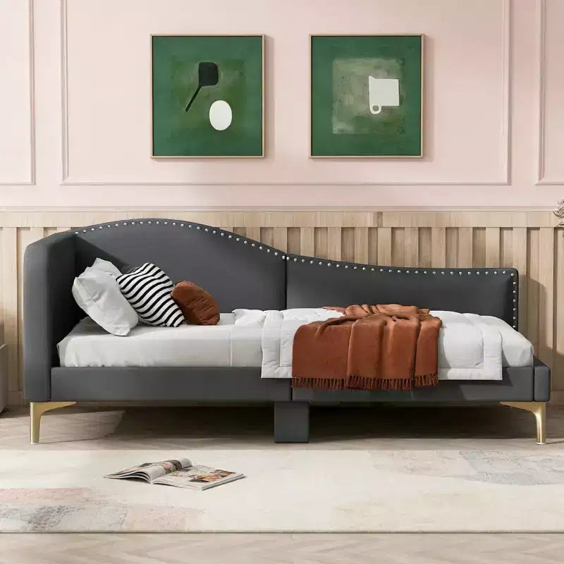 Lit de repos moderne en lin avec tête de lit