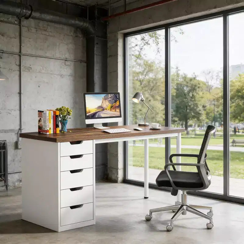 Computer Desk with 5 Drawers, Modern Study Table Writing Desk