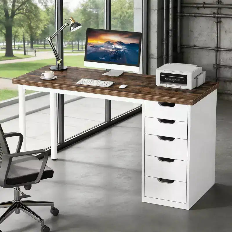 Bureau informatique avec 5 tiroirs, table d'étude moderne