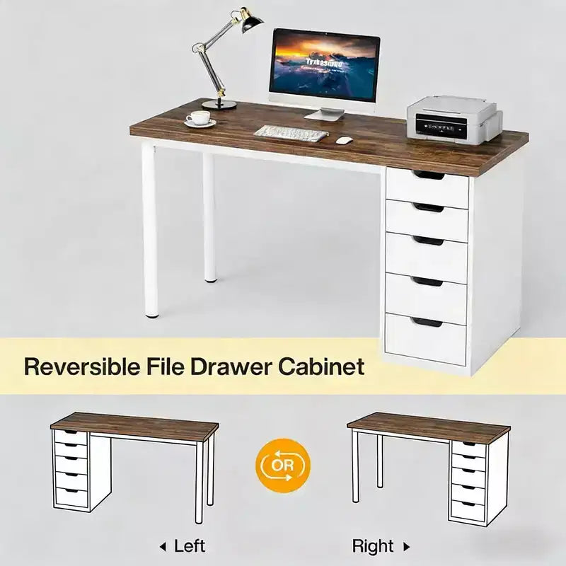 Bureau informatique avec 5 tiroirs, table d'étude moderne