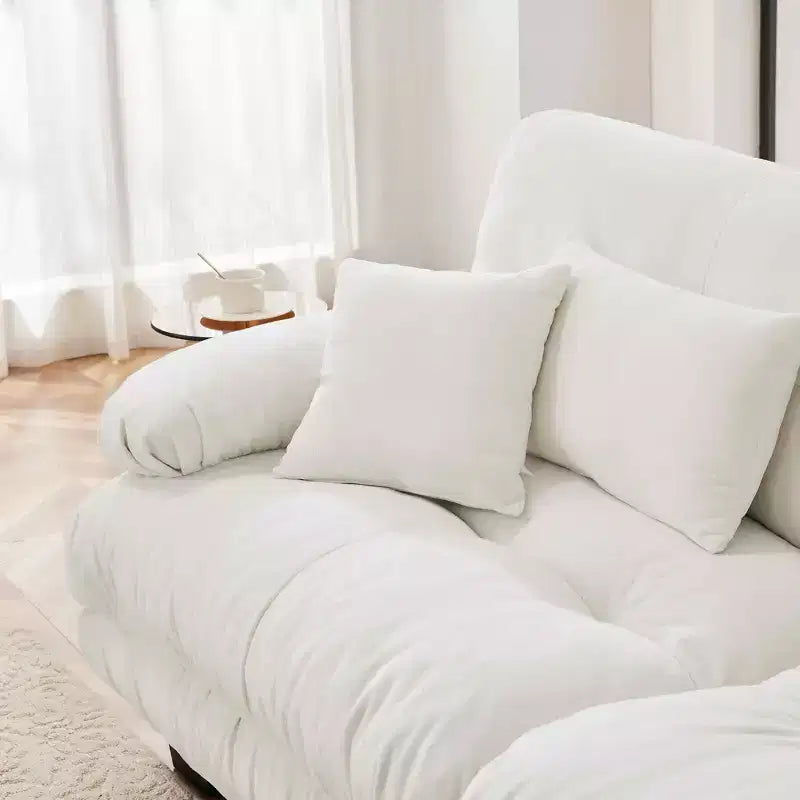 Canapé d'angle Cloud avec 2 places, 2 coussins lombaires, 2 coussins décoratifs, accoudoirs larges rembourrés, pouf convertible pour salon, blanc