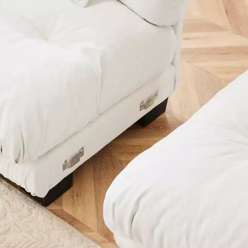 Canapé d'angle Cloud avec 2 places, 2 coussins lombaires, 2 coussins décoratifs, accoudoirs larges rembourrés, pouf convertible pour salon, blanc