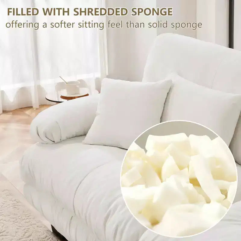 Canapé d'angle Cloud avec 2 places, 2 coussins lombaires, 2 coussins décoratifs, accoudoirs larges rembourrés, pouf convertible pour salon, blanc