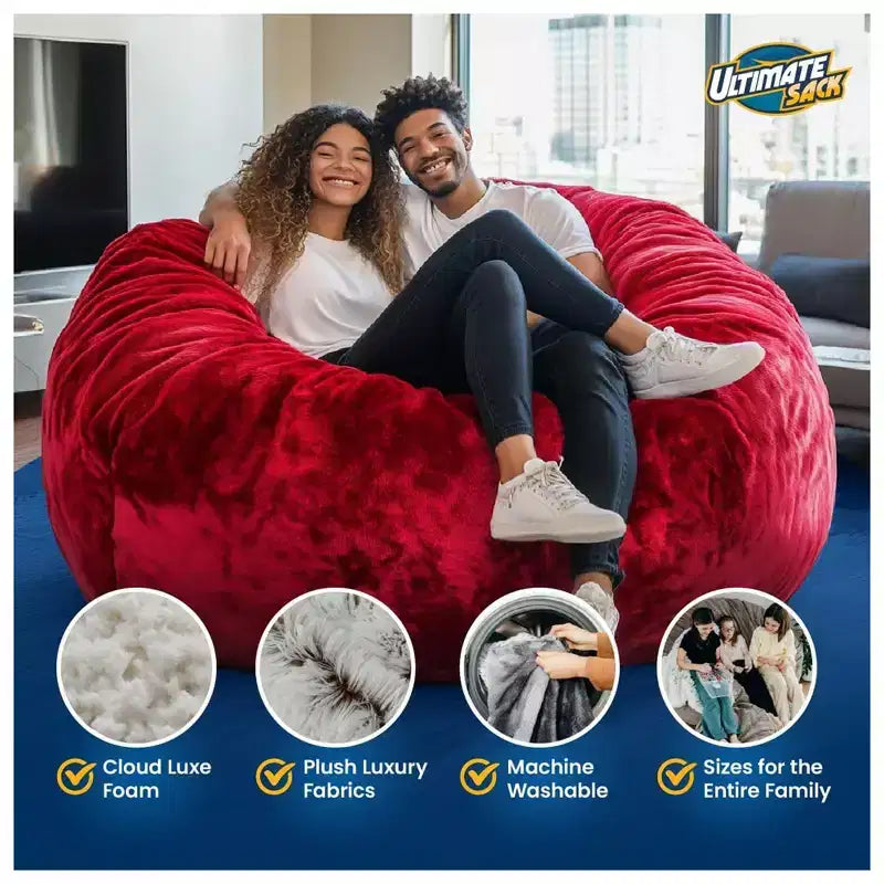 Pouf géant Ultimate Sack Lounger, canapé douillet d'intérieur, en fausse fourrure orange
