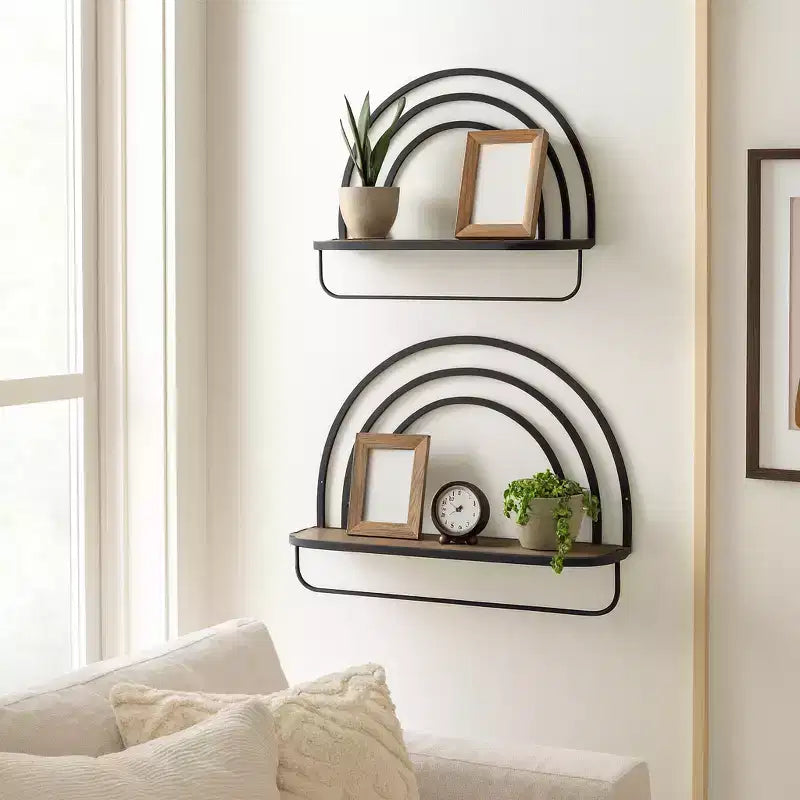 Étagère Murale Style Arc-en-ciel - Organisateur de Rangement Moderne en Bois et Métal pour la Décoration Intérieure - Lot de 2, 20, 16