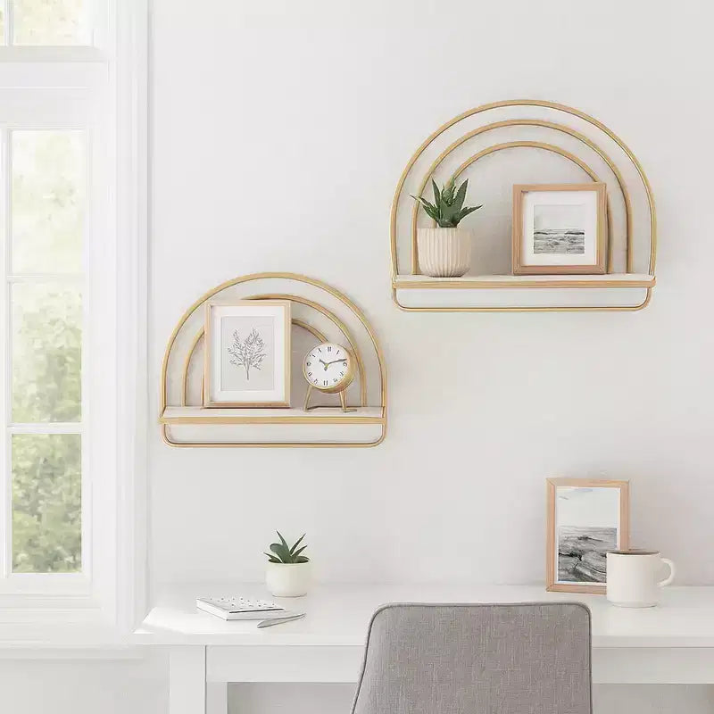 Étagère Murale Style Arc-en-ciel - Organisateur de Rangement Moderne en Bois et Métal pour la Décoration Intérieure - Lot de 2, 20, 16