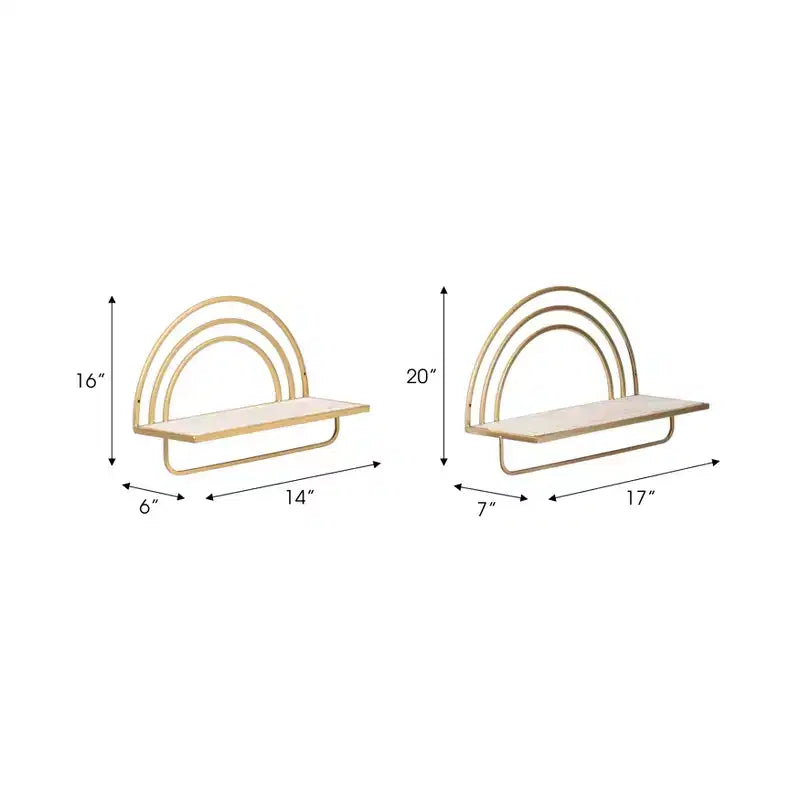 Étagère Murale Style Arc-en-ciel - Organisateur de Rangement Moderne en Bois et Métal pour la Décoration Intérieure - Lot de 2, 20, 16