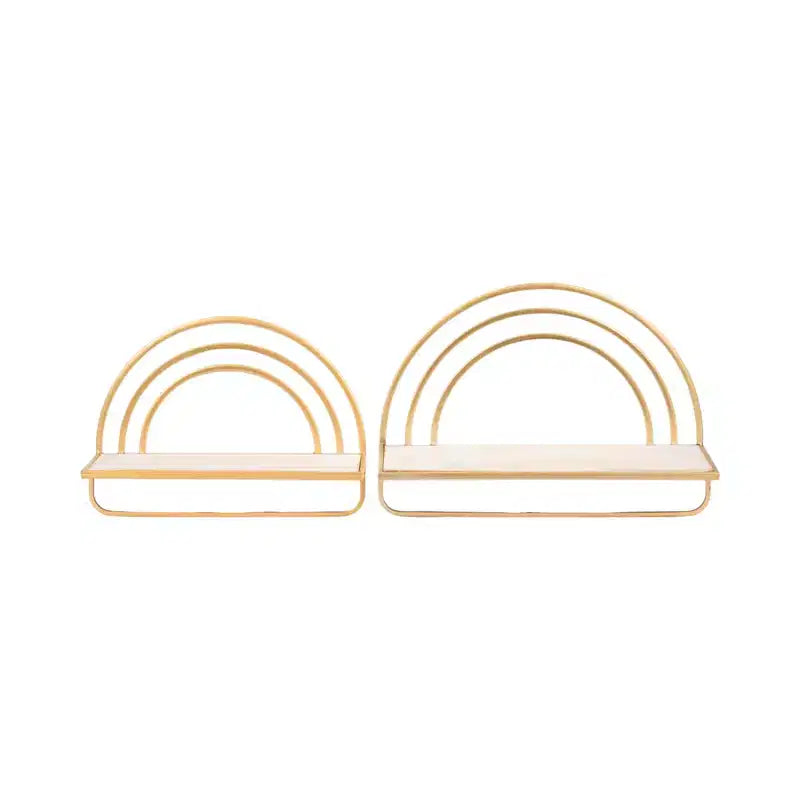 Étagère Murale Style Arc-en-ciel - Organisateur de Rangement Moderne en Bois et Métal pour la Décoration Intérieure - Lot de 2, 20, 16